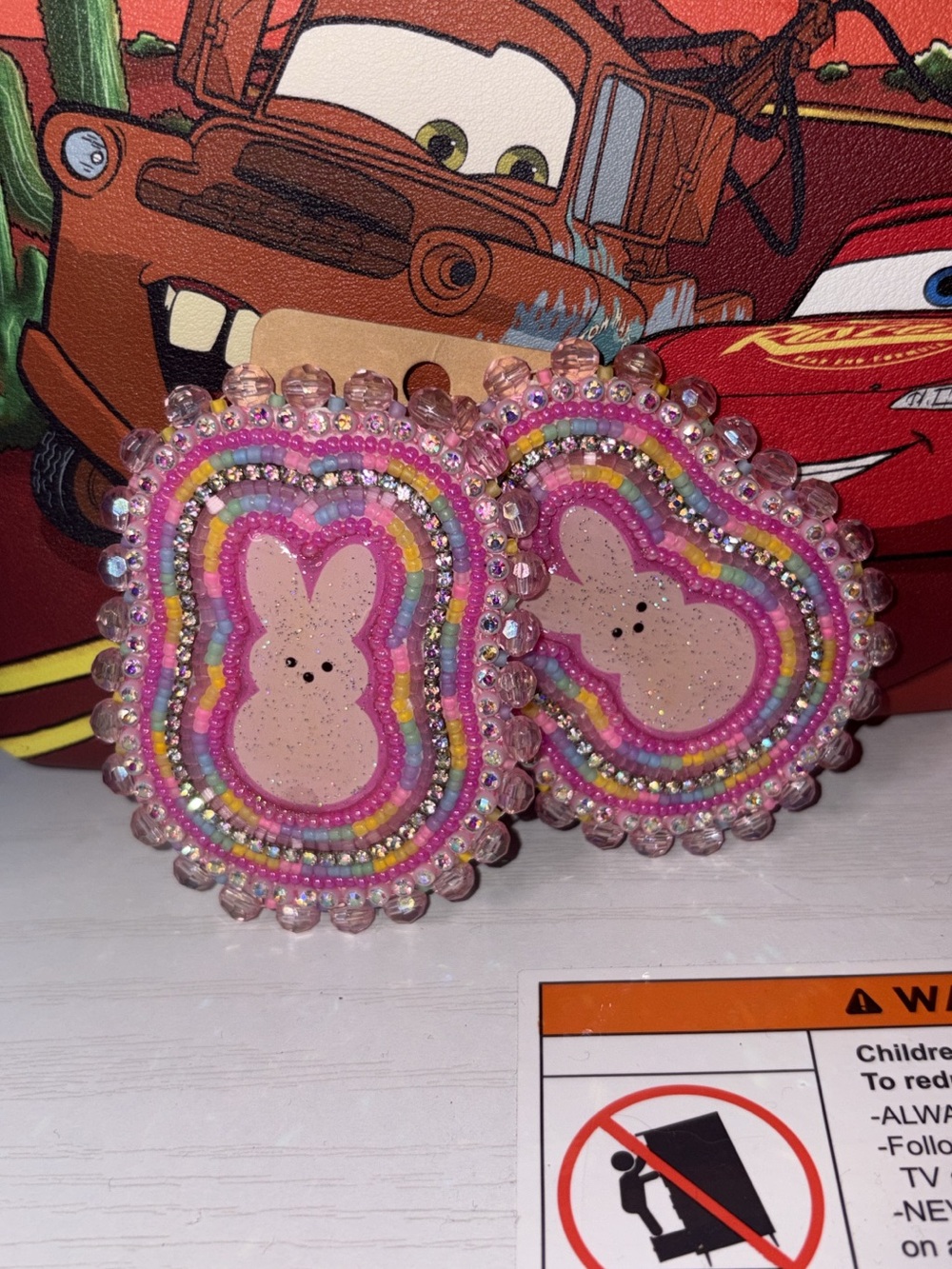 Beaded Pink Bunny “Peep” Earrings